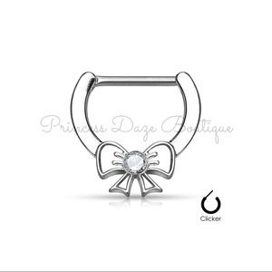 Crystal‎ Center Bow Nipple Ring Set